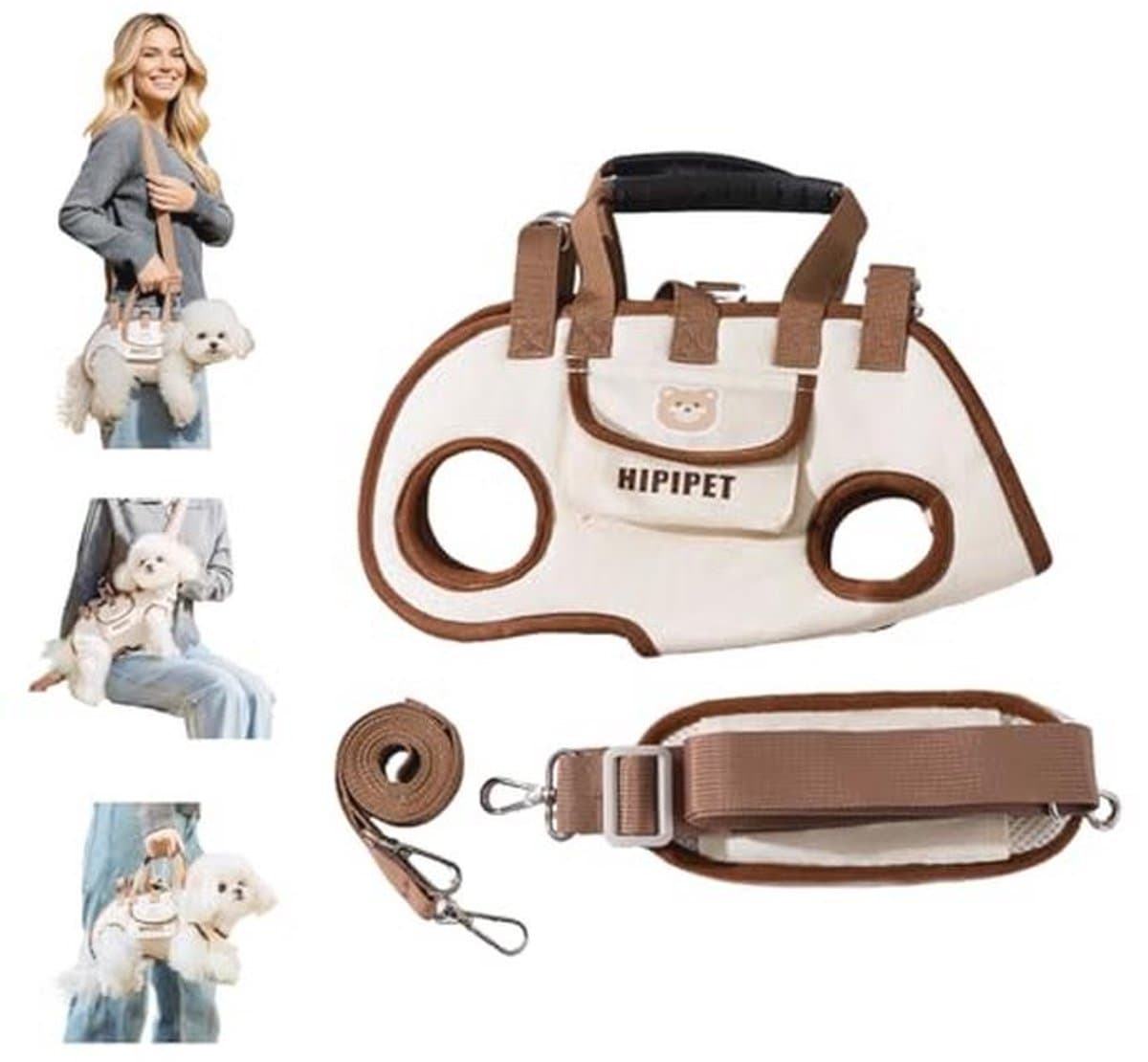 Handsfree schoudertas voor honden - ademend en verstelbaar draagcomfort voor huisdieren