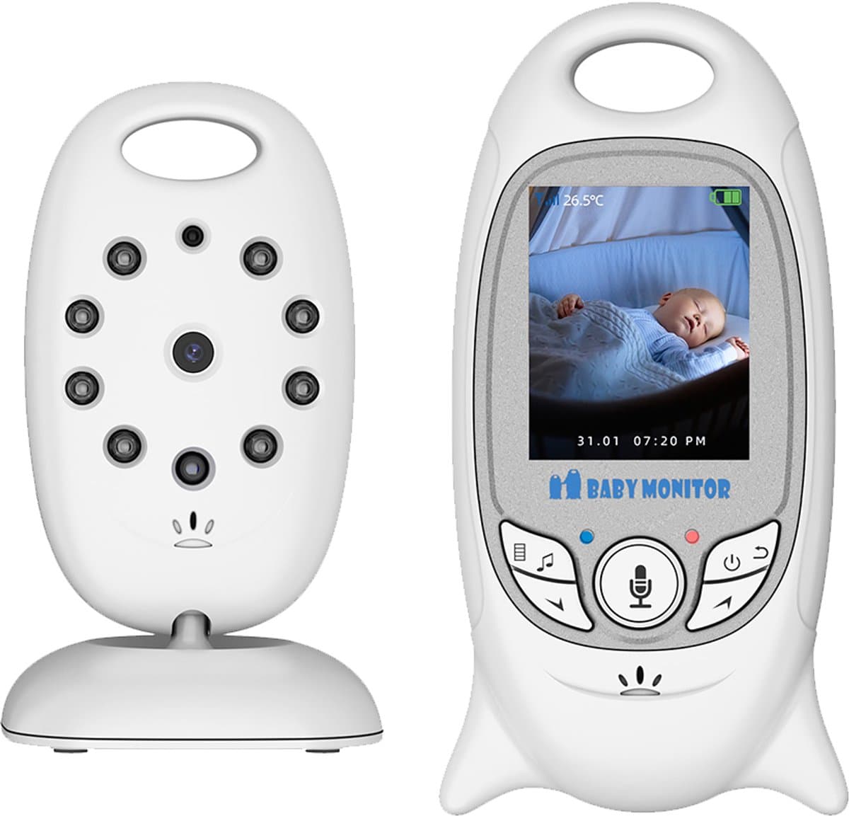 Babyfoon met Camera - Baby Monitor met VOX - Camera voor binnen - Nachtzicht - Babyphone met Temperatuurweergave - 2,0 "LCD VOX-video - Baby Monitor Uitbreidbaar tot 4 camera's - Wit