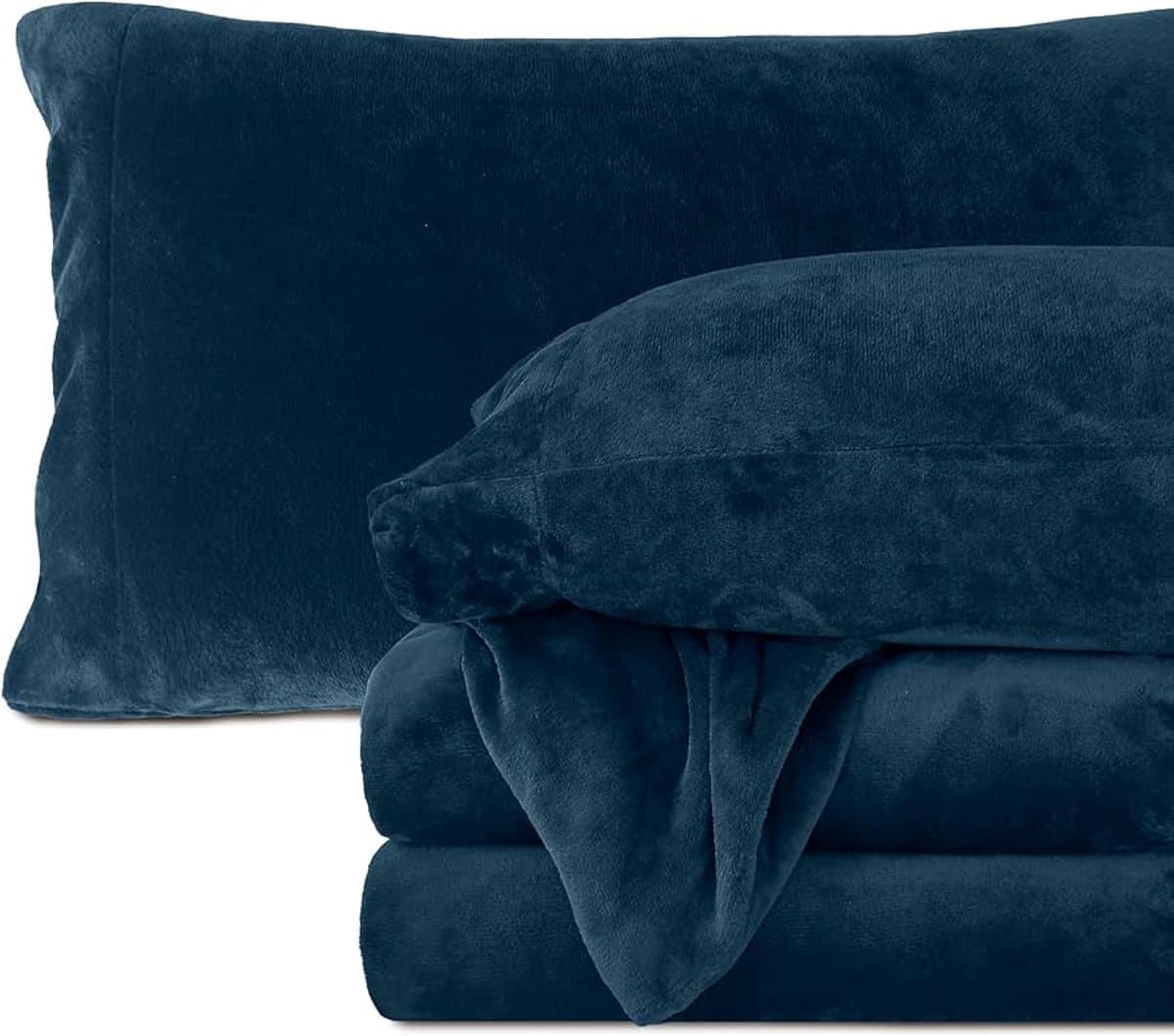 Luxueuze Zachte Fluwelen Plakenset - Gezellig Warm - 1 stuk - Marineblauw - Flanel Polyester - King