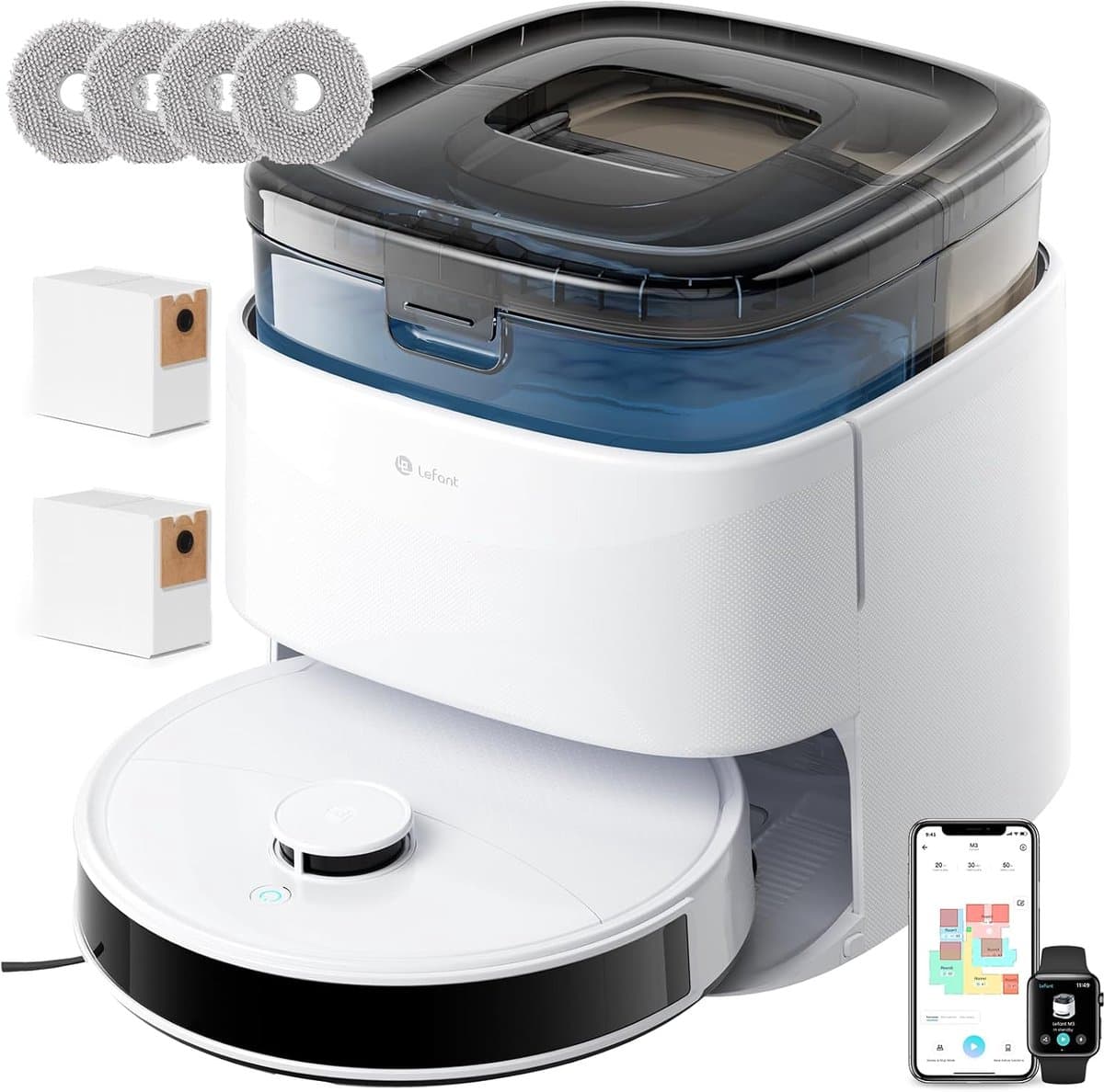 Lefant M3 Robotstofzuiger – 12000 Pa Zuigkracht – Zelf-Legende Docking Station – Autonomisch Stofzuigen & Dweilen – dToF LiDAR Navigatie – App / Alexa / Google Home – Voor Harde Vloeren & Tapijt