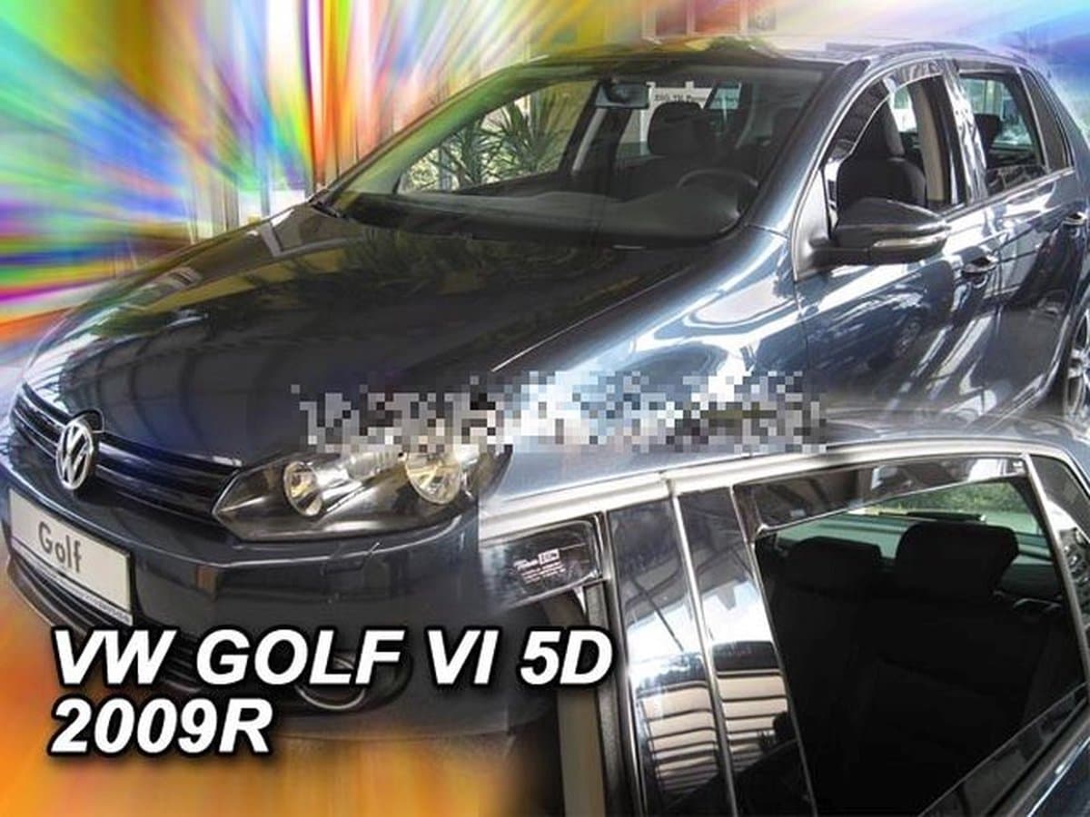 Zijwindschermen pasvorm tbv VW Golf 6 (VI) 5 deurs Hatchback model 2008 - 2012 (dus past NIET op de Golf PLUS) set donker getint windschermen pasvorm tbv voor & achterdeuren merk Team Heko