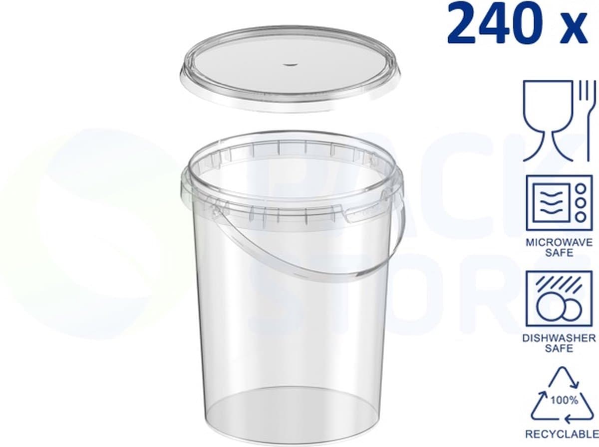 240 x plastic emmertjes met deksel - 1000 ml - ø11,8 cm - plastic bakjes - vershoudbakjes - meal prep bakjes - transparant - geschikt voor diepvries, magnetron en vaatwasser - Nederlandse producent