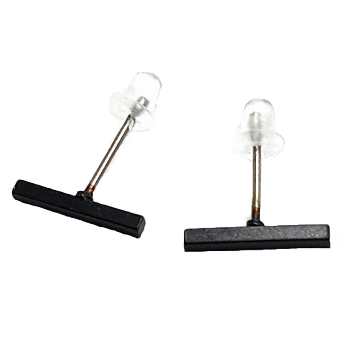 Bar Oorbellen – Minimalistisch – Staafjes 12 mm – Zwart - Platte Staaf Oorknopjes Met Cadeauverpakking