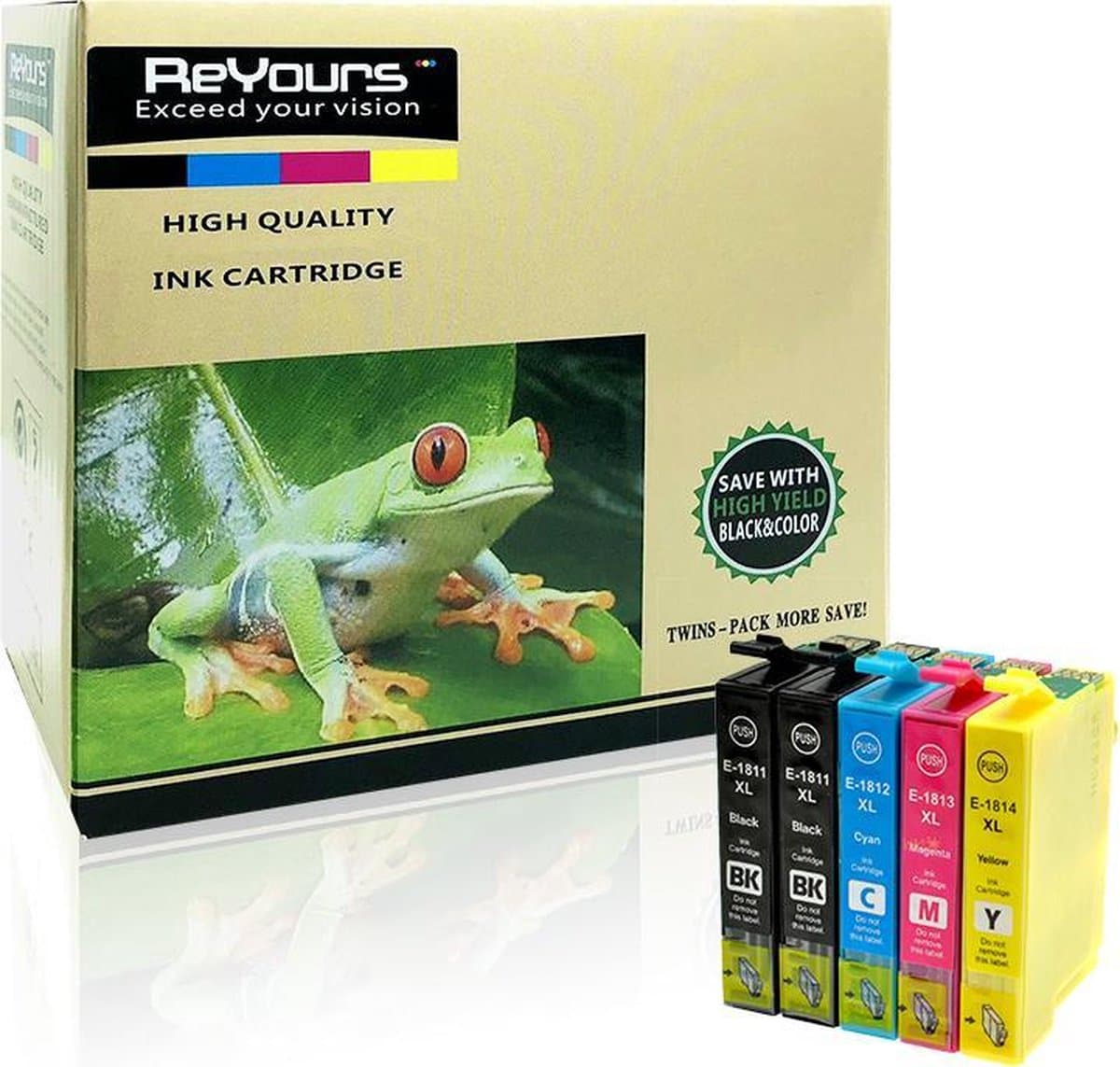 ReYours 18XL T1811 /2 /3/4 - Multipack zwart en kleur - compatible voor Epson T1816