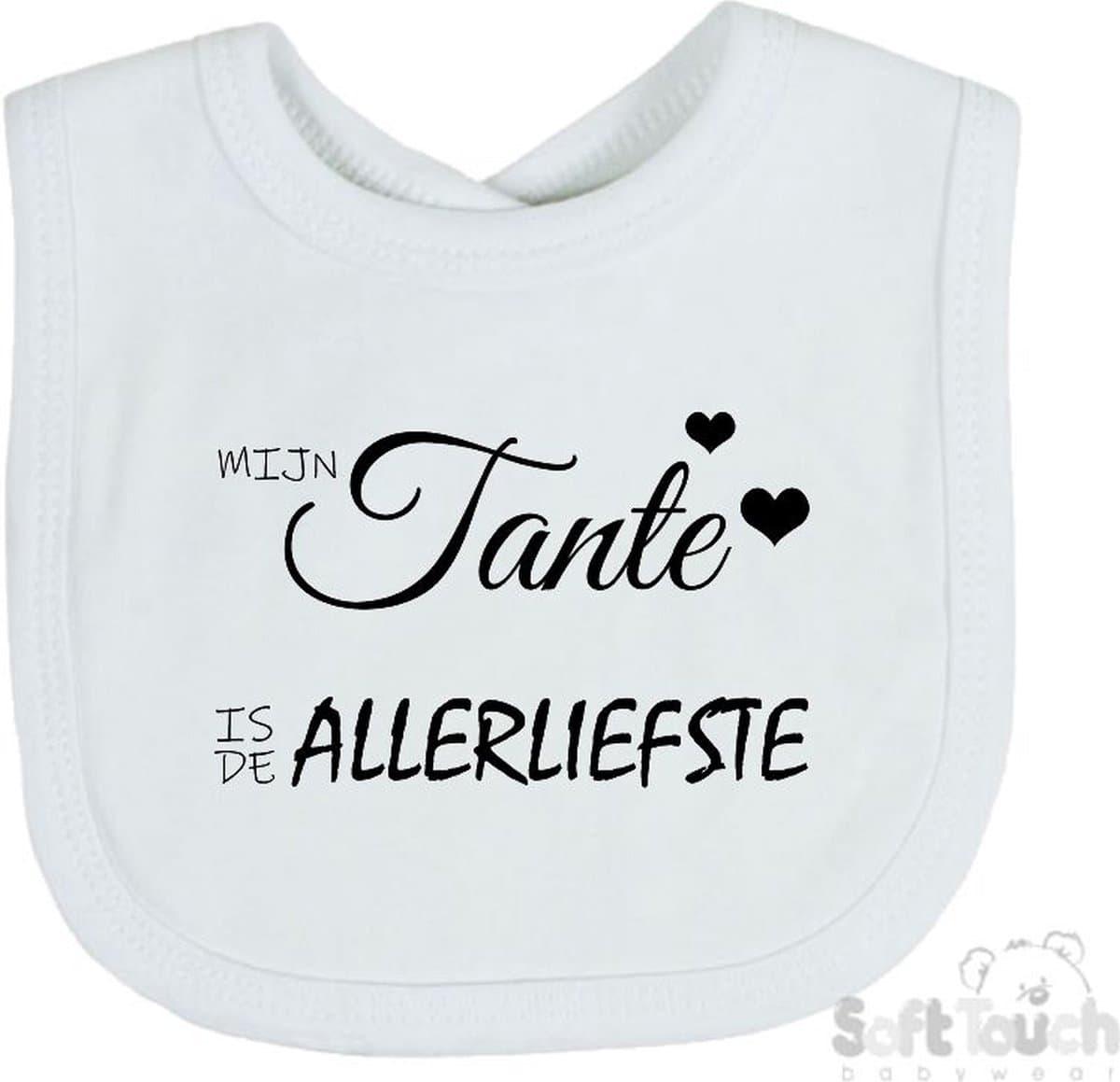 Soft Touch Slabber Slabbetje Slab "Mijn tante is de allerliefste" Unisex Katoen Wit/zwart Maat 33x22 Cm