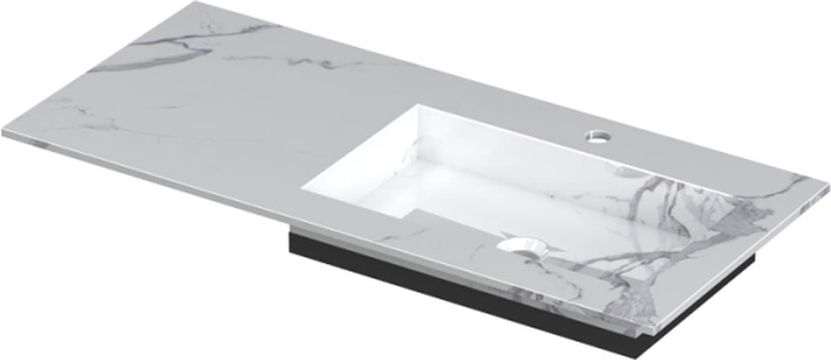 INK Post wastafel in keramische slab met envelop bodem wasbak rechts met ,2 kraangaten, 100x45x1cm, statuario glans