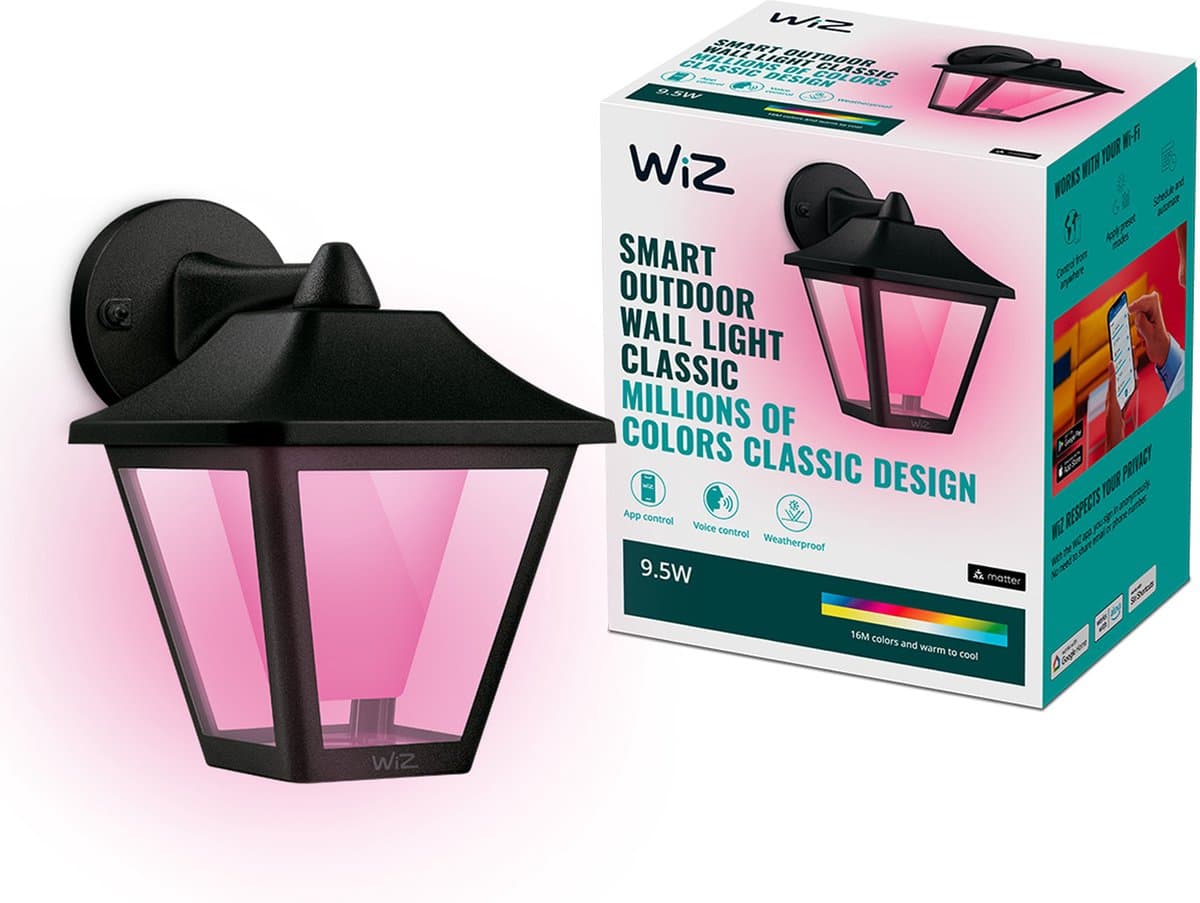 WiZ Buitenlamp - Classic Wandlamp - Gekleurd en Wit Licht - Slimme LED Verlichting - 230V - Zwart