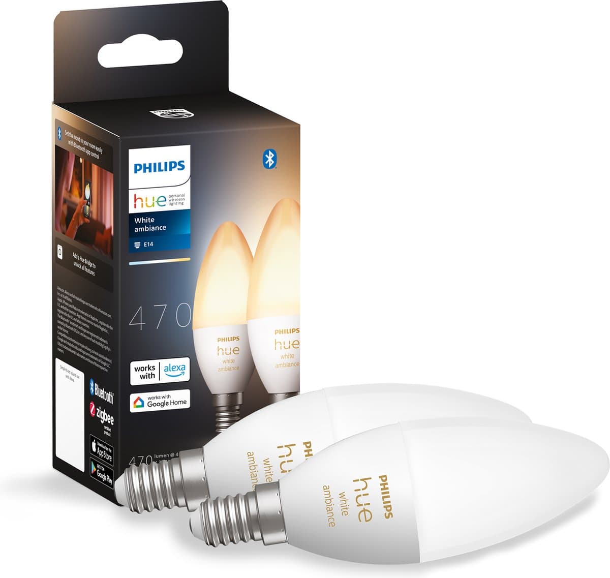 Philips Hue Kaarslamp White Ambiance E14 Duo pack