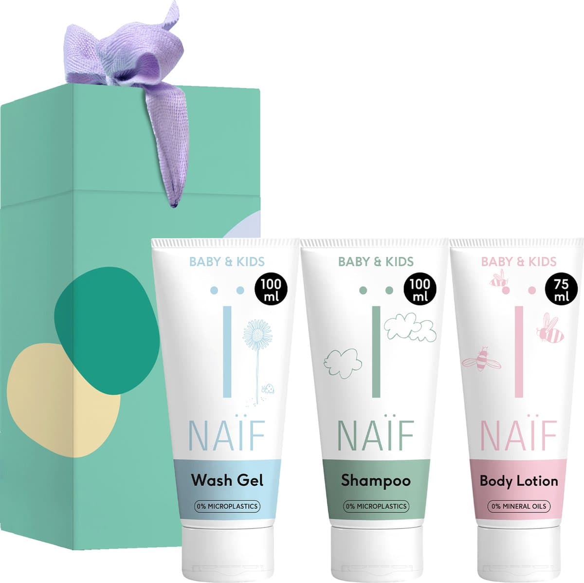 Naïf - Mini Shower Routine Geschenkset (klein) - Baby's & Kinderen - Wasgel, Shampoo en Bodylotion in cadeauverpakking - Met ingrediënten van natuurlijke oorsprong