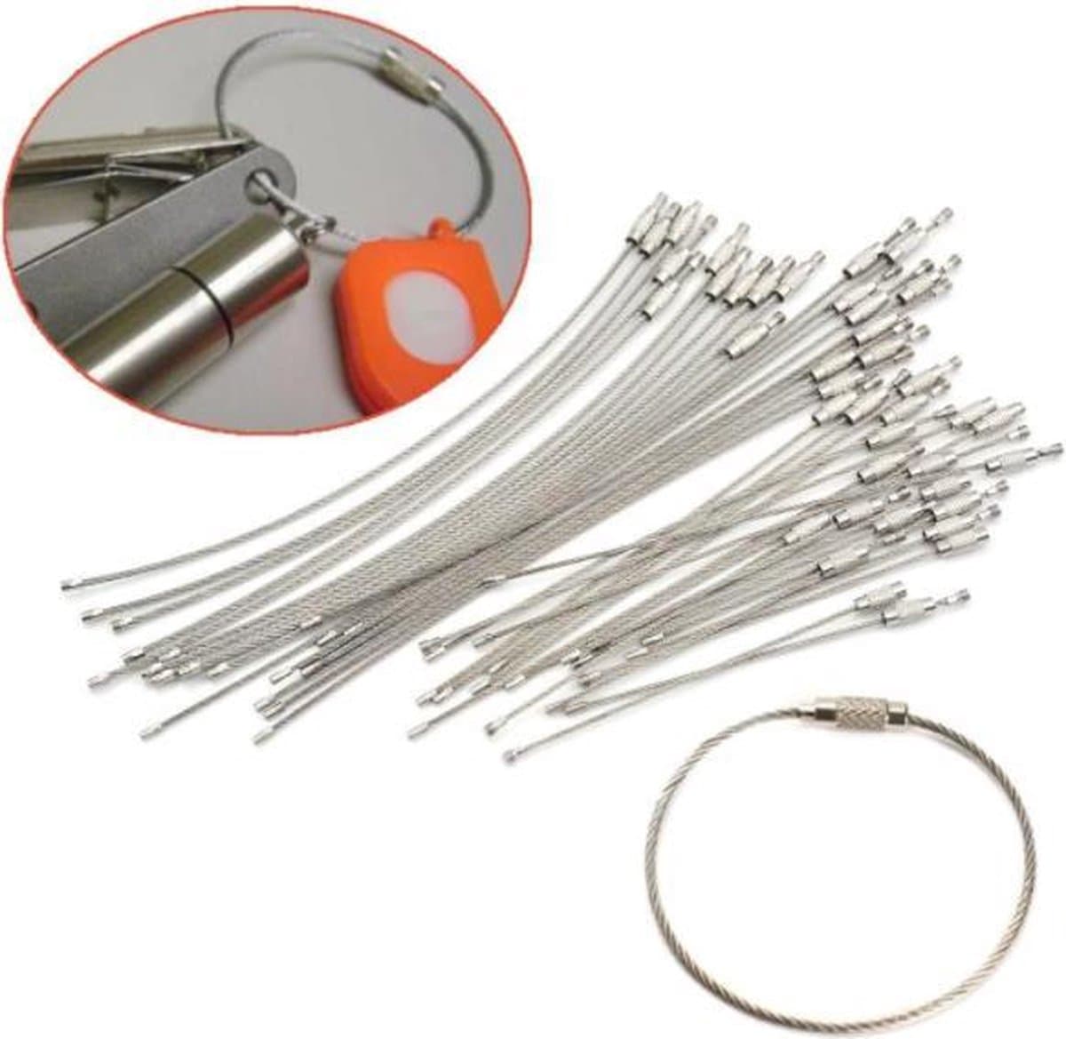 FSW-Products - 10 Stuks - Staaldraad - Sleutelhanger - 15cm - Stalen Sleutel Hanger - Sleutelring - Broek - Keychain - Sleutelbos Wire - Sleutelringen - RVS