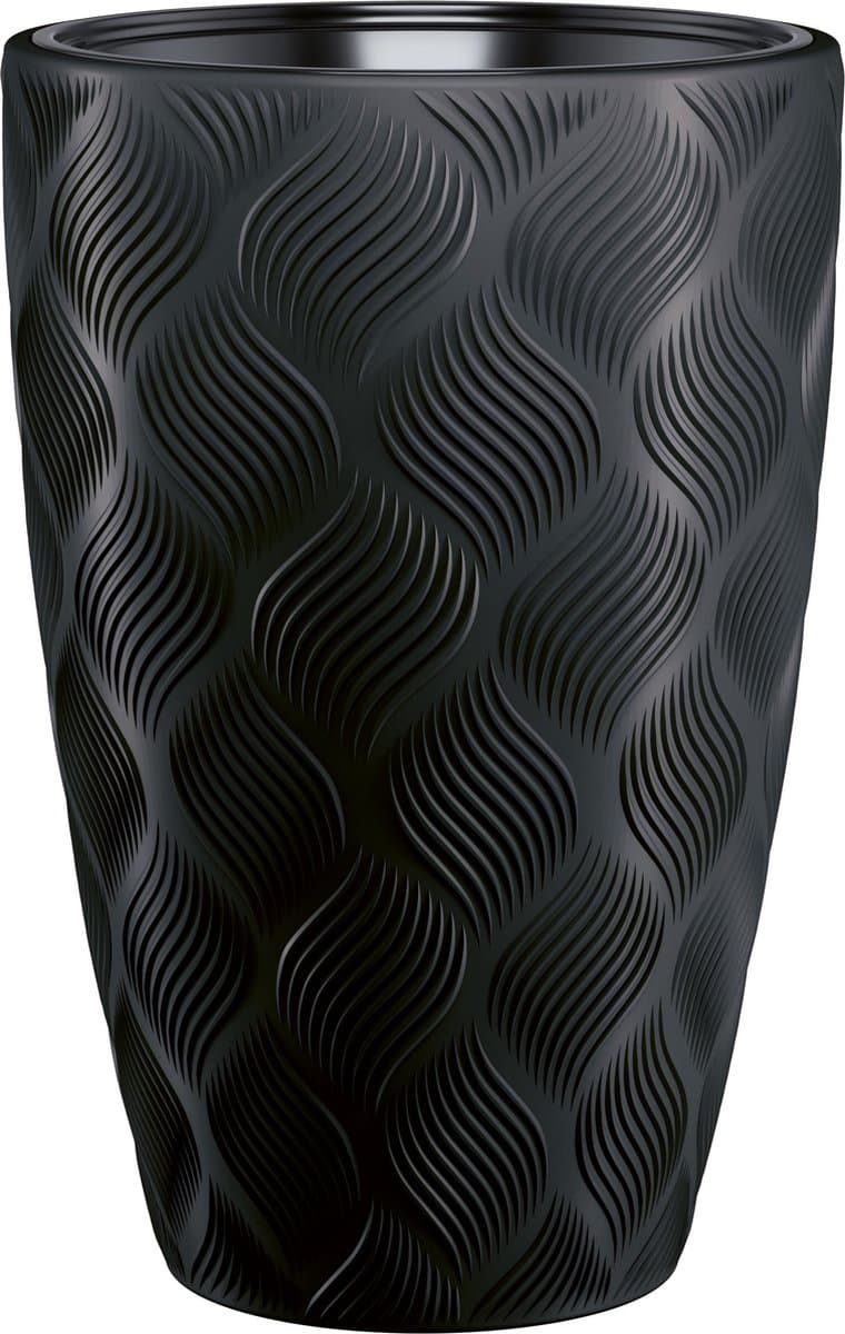 Form Plastic Plantenpot/bloempot Flow Slim - kunststof - zwart - D40 x H58 cm - met binnenpot - rond