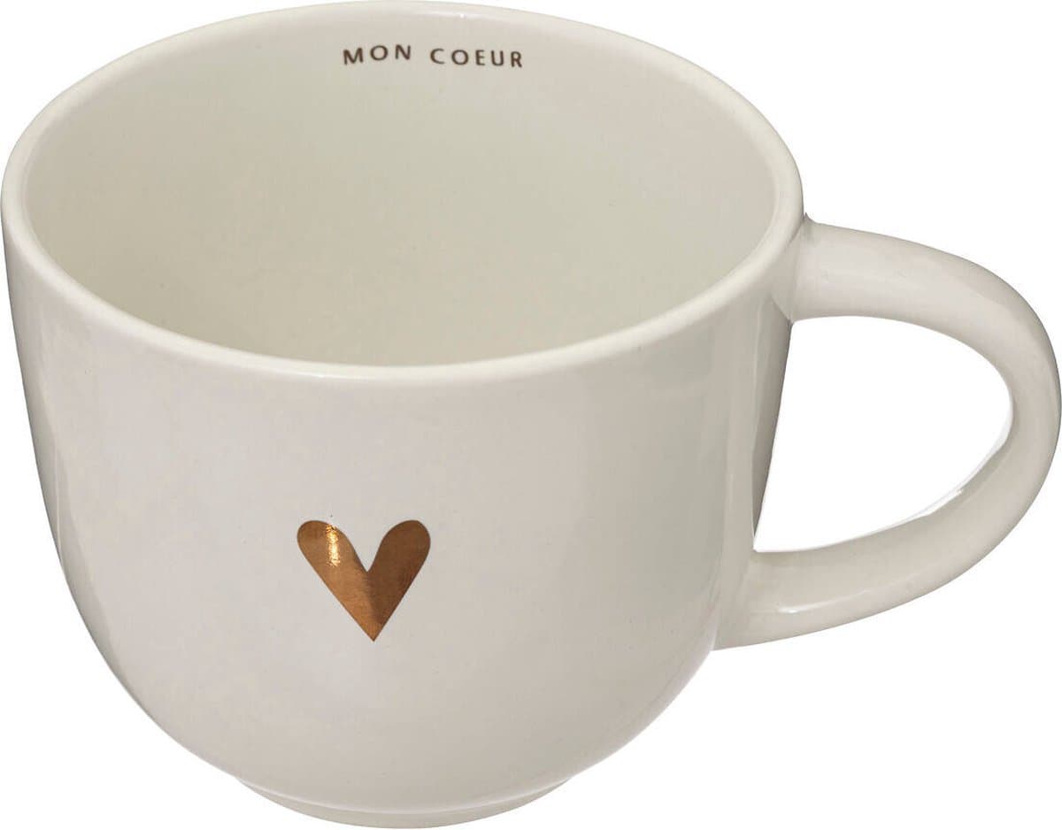 Secret de Gourmet Bloemige Keramische Mok - 480 mL, Wit&Goud