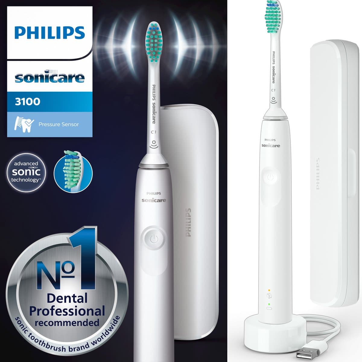 Philips Sonicare serie 3100 - Elektrische tandenborstel - Reisetui - Wit - HX3673/13