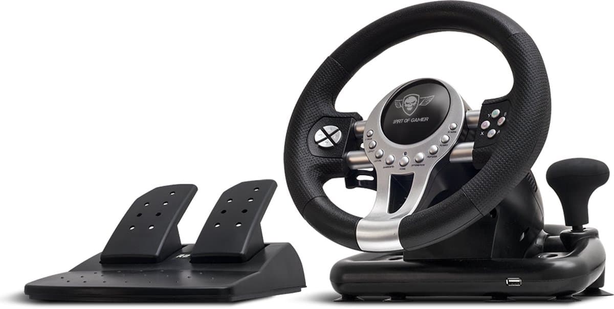 Spirit of Gamer Race Stuur – Geschikt voor PS4/PS3/Xbox One/Pc/Race Stuur – Race Stuur met Pedalen – Stevige Bevestiging – Race Stuur met Handschakelaar – 180 Graden Stuurhoek – Zwart