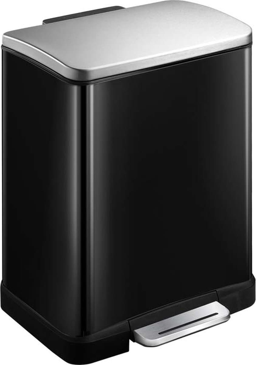 EKO - E-Cube recycling pedaalemmer 10+9 liter - Stainless steel Plastic - zwart glanzend, mat RVS - Prullenbak