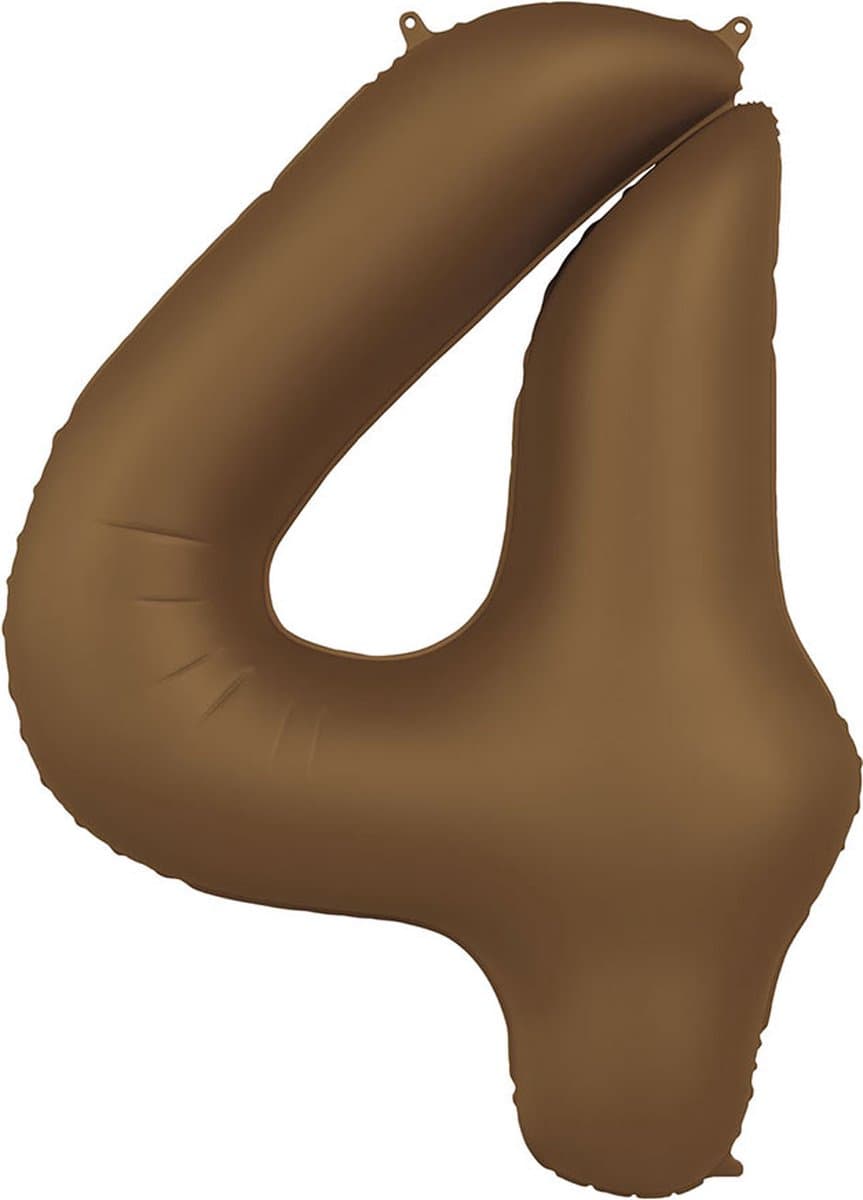 Folat - Folieballon Cijfer 4 Chocolate Brown - 86 cm