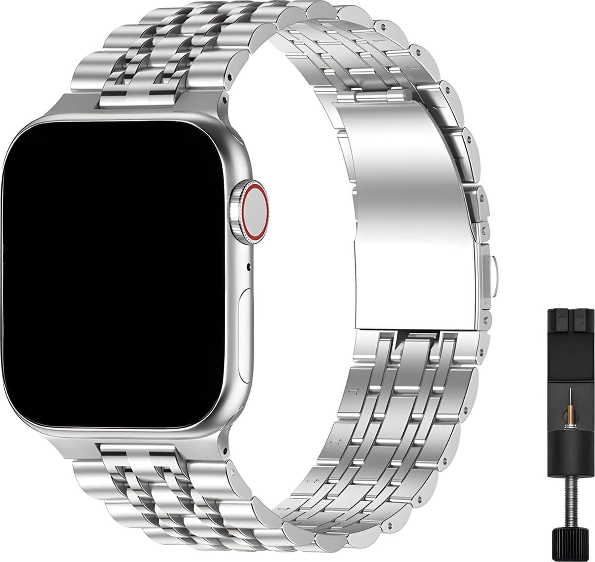 Innerlight® Grandeur - Zilver - 42/44/45/46/49mm - Metalen bandje geschikt voor Apple Watch - Stainless Steel Watch Band - Roestvrijstaal - Horlogeband - Geschikt als Apple watch bandje voor Series 1/2/3/4/5/6/7/8/9/10/11/SE/Ultra/Ultra 2