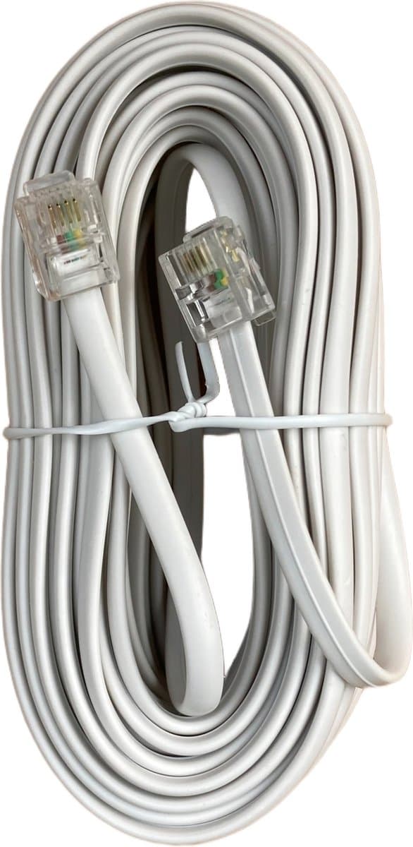 TELEFOONKABEL - 15m – soepel - met modulaire RJ11-connectors 6P4C - 4-aderig - wit