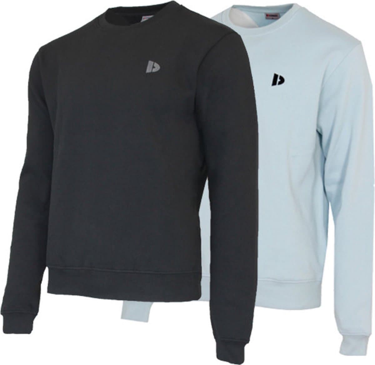 2-Pack Donnay - Fleece sweater ronde hals (Dean) - Sporttrui - Heren - Black/Light blue (492) - maat M