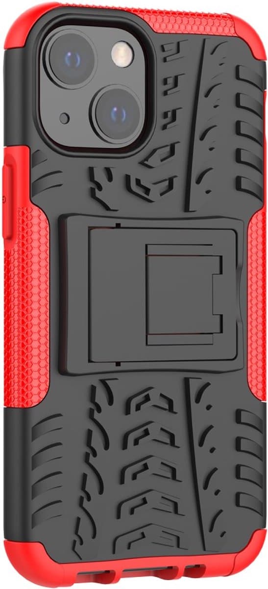 Peachy Shockproof TPU met stevig hoesje geschikt voor iPhone 13 mini - Rood en zwart