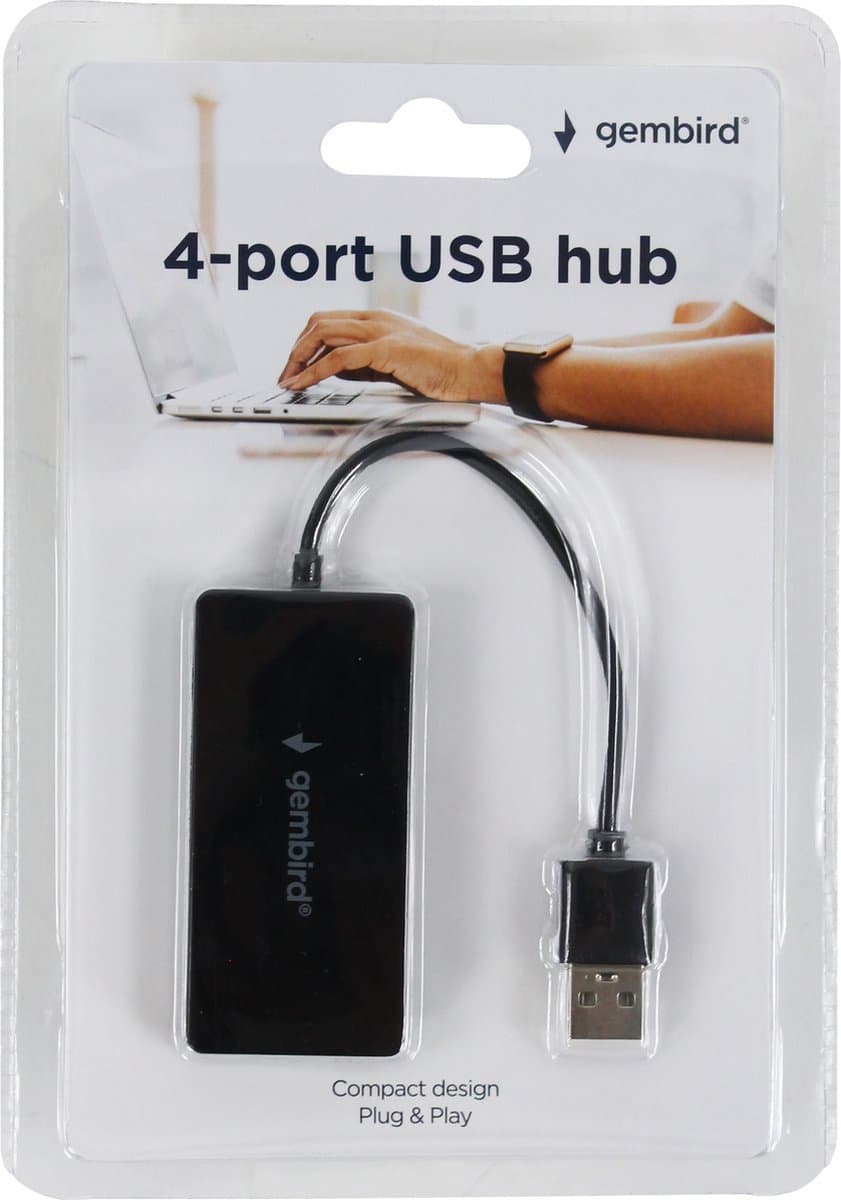 Gembird USB hub met 4 poorten - USB2.0 - busgevoed / zwart - 0,15 meter