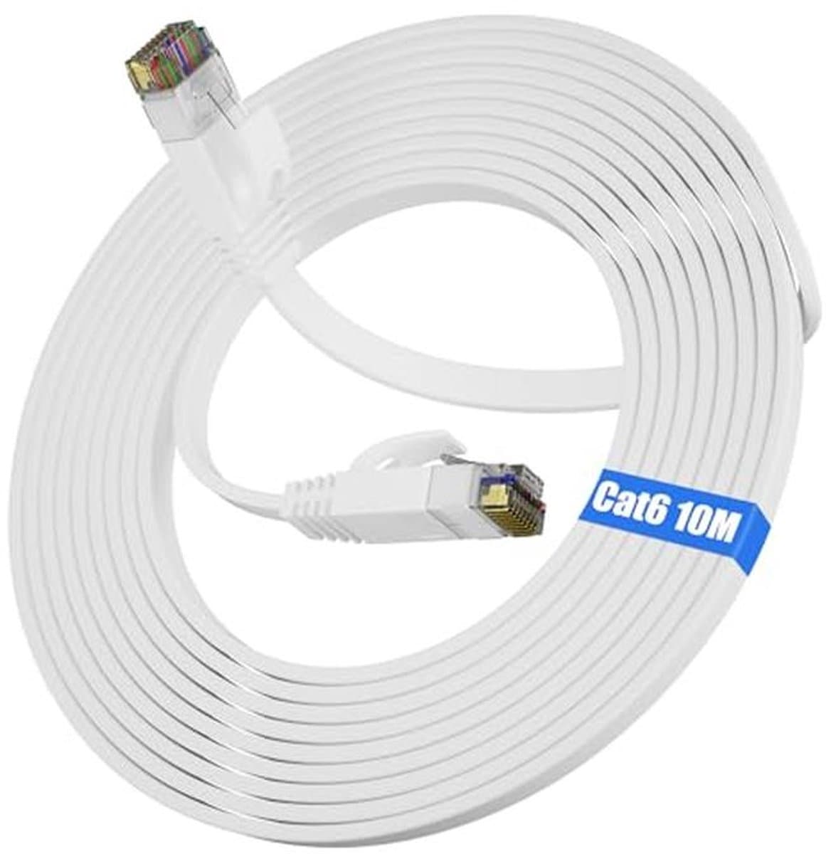Ethernetkabel 10m Cat 6 - Flexibele en Platte Netwerkkabel voor Hoge Snelheid Internet