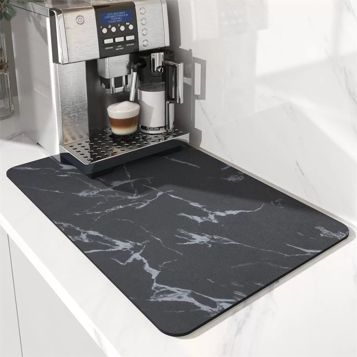 Koffie absorberende afdruipmat - 40 x 50 cm - Koffiemat - Antislip rubberen achterkant - Keuken en thee accessoires - Marmerpatroon