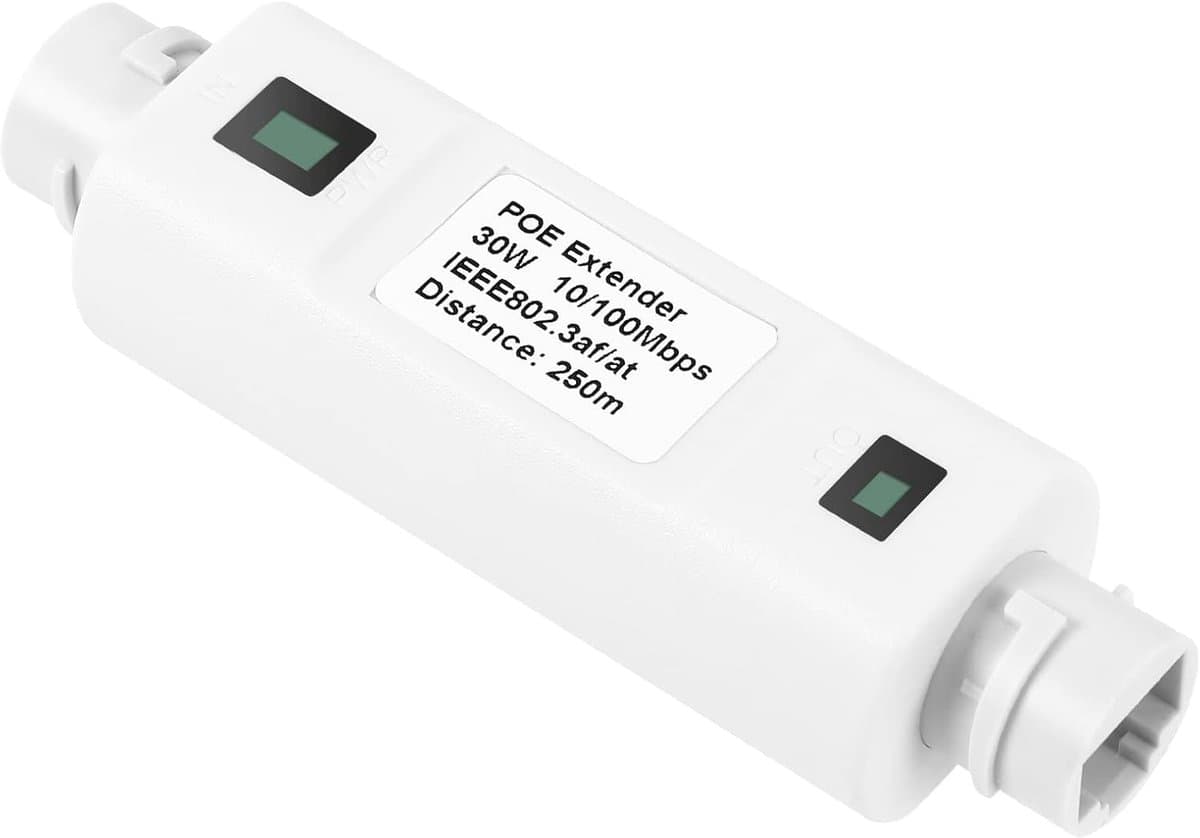 4-poorts PoE-extender voor Ethernet tot 250m met 60W vermogen en 1000 Mbps snelheid