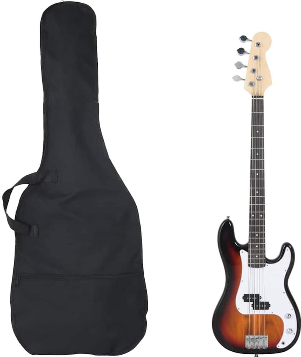 vidaXL - Basgitaar - voor - beginners - elektrisch - met - tas - 4/4 - 46" - bruin - wit
