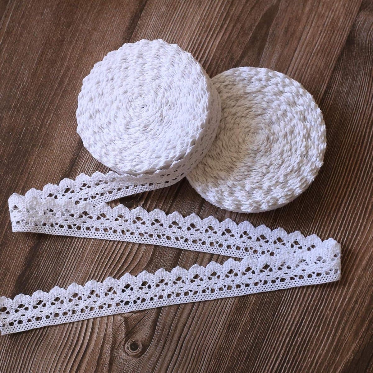 Kanten Lint - Decoratie Stof - Handwerk Versiering - Natuurlijk Katoen - 20 Meter Lengte - Wit