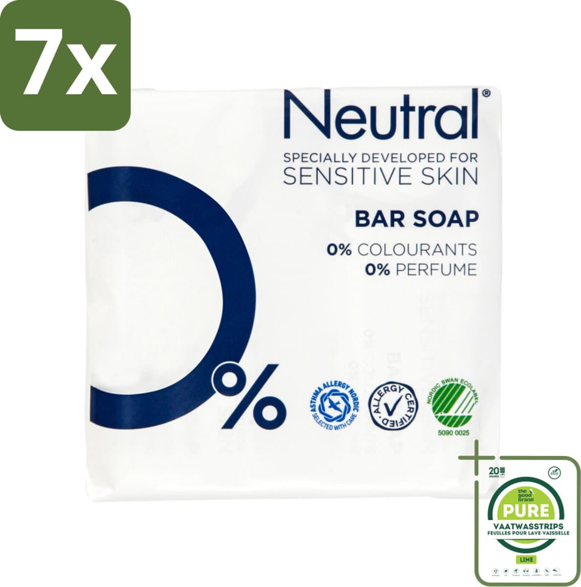 7 x Neutral Zeeptablet 2 x 100 gr - Grootverpakking - Gevoelige Huid - Droge Huid - Zeep - Zeep Parfumvrij - Huidverzorging