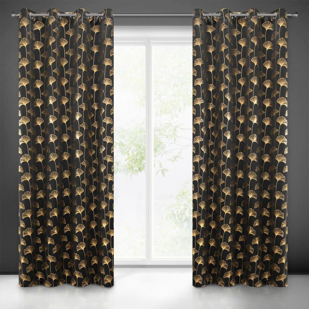 Eurofirany Clara - Gordijn - 135x250 - Zwart met Gouden Bladeren