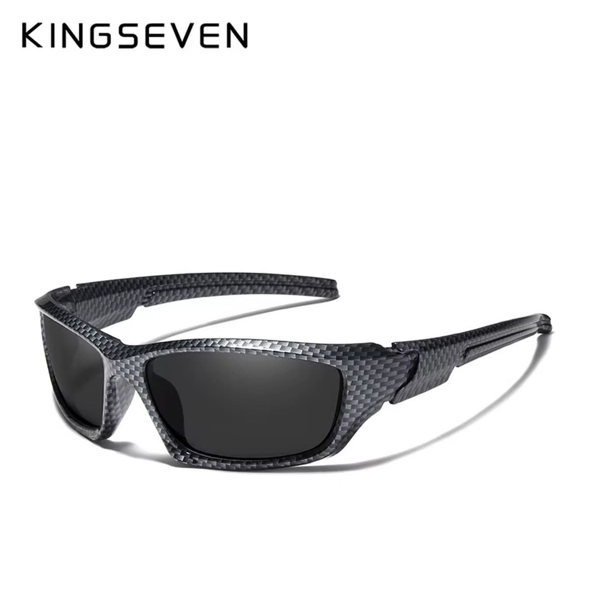 KINGSEVEN 768 Unisex Zonnebril - Wraparound model - Carbon-Look Frame met Donkere lenzen