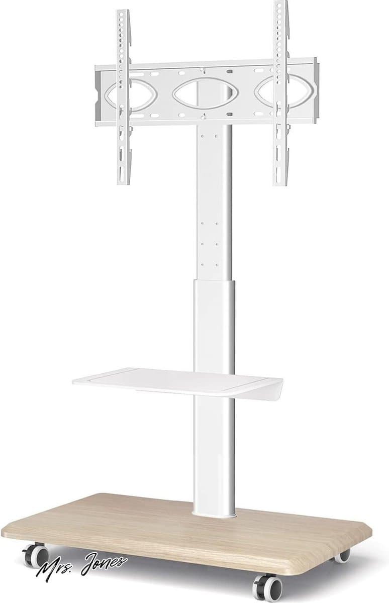 Mrs. Jones Witte Mobiele Swivel TV Stand op Wielen voor Meest Platte Gebogen TV's - 26-65 Inch - Tall Rolling TV Trolley met Houten Base - Eenvoudige Montage - Max VESA 400x400 mm .