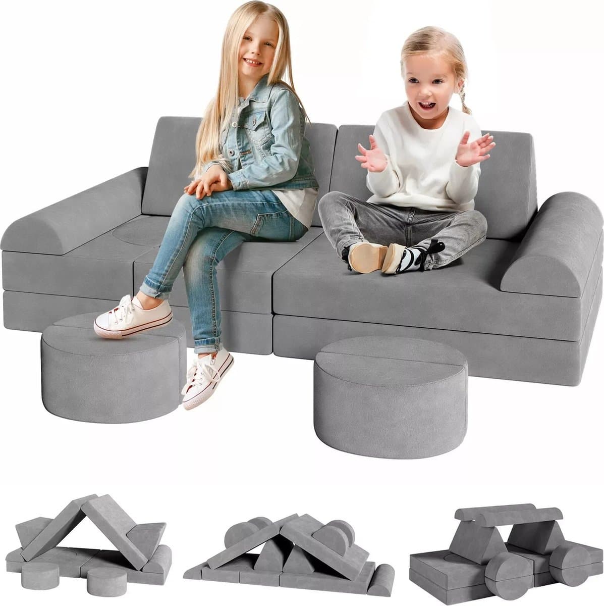 Mygroot - Kindersofa voor kinderkamer - Slaapbanken - Speelbank - Speelgoedbank - kinderstoeltje voor Peuter - Grijs.