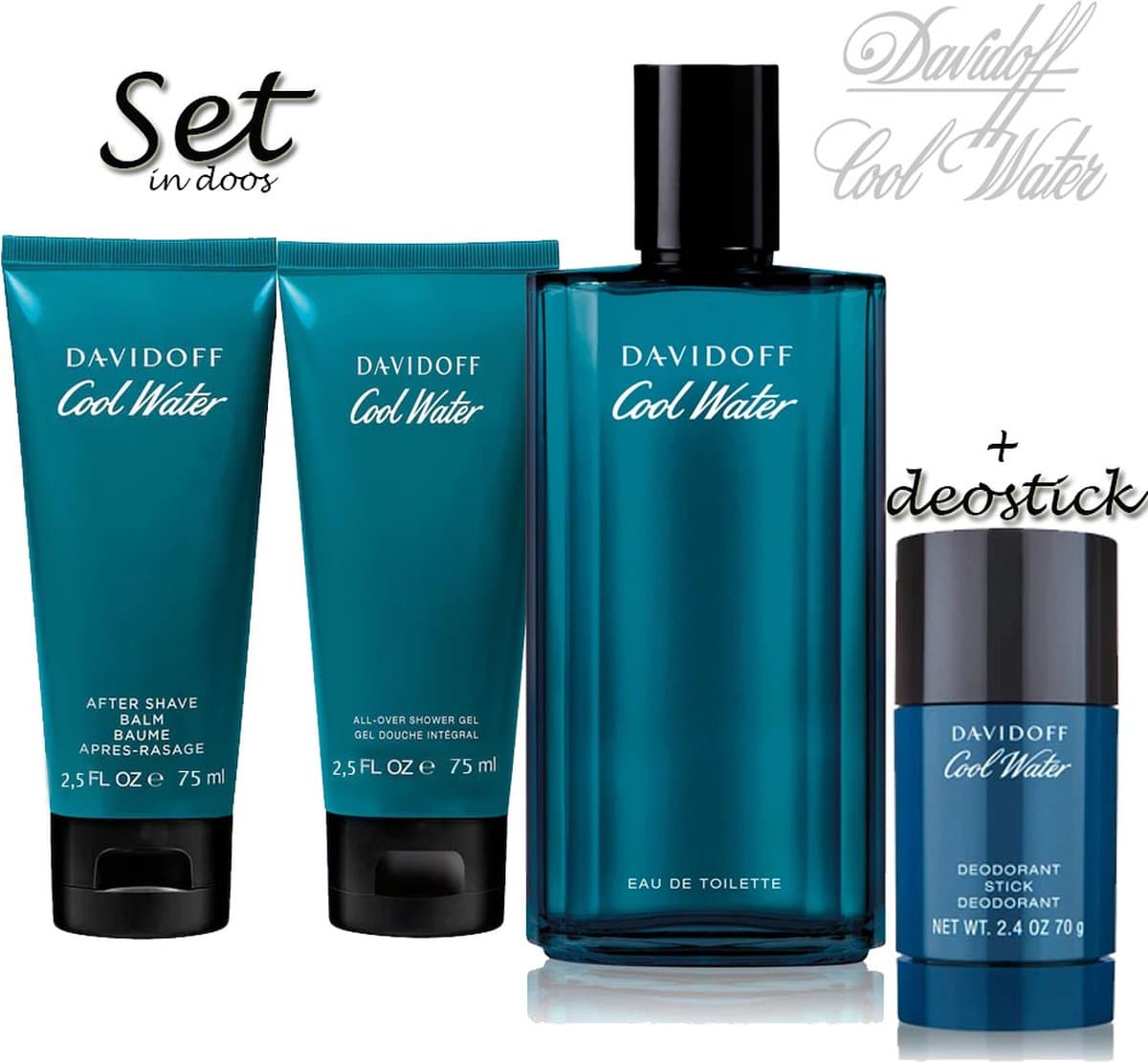 Davidoff - Cool Water Man United Gift Set ( Edt 125ml, Aftershavebalm 75 ml en Showergel 75 ml) en een Coolwater Deostick 70g
