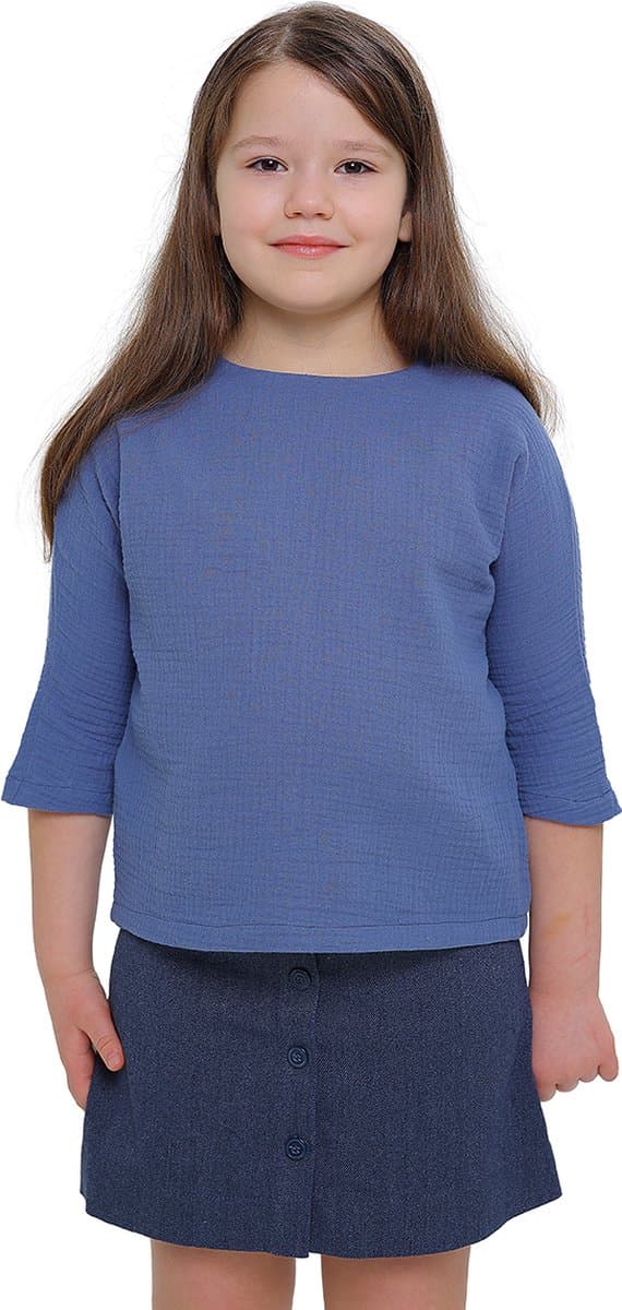 RobyKris Meisjes Blouse - Katoenen mousseline - Blauw - Maat 110-116