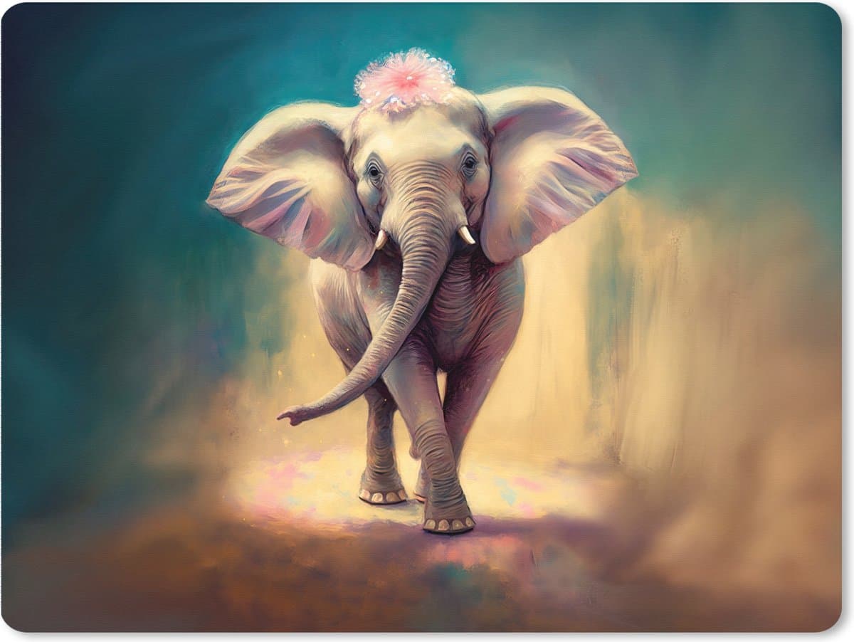 Muismat XXL 80x60 cm - Bureau onderlegger - Bureau mat Olifant - Dieren - Verf - Bloemen - Portret - Kinderen - Bureaumat - Gaming mousepad xl - Bureaulegger groot - Computer deskmat
