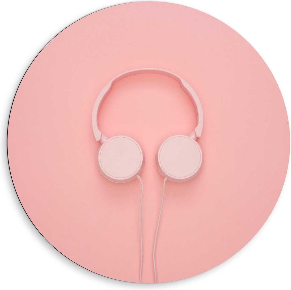 Dibond Wandcirkel - Roze Koptelefoon op Roze Achtergrond - 80x80cm Foto op Aluminium Wandcirkel (met ophangsysteem)