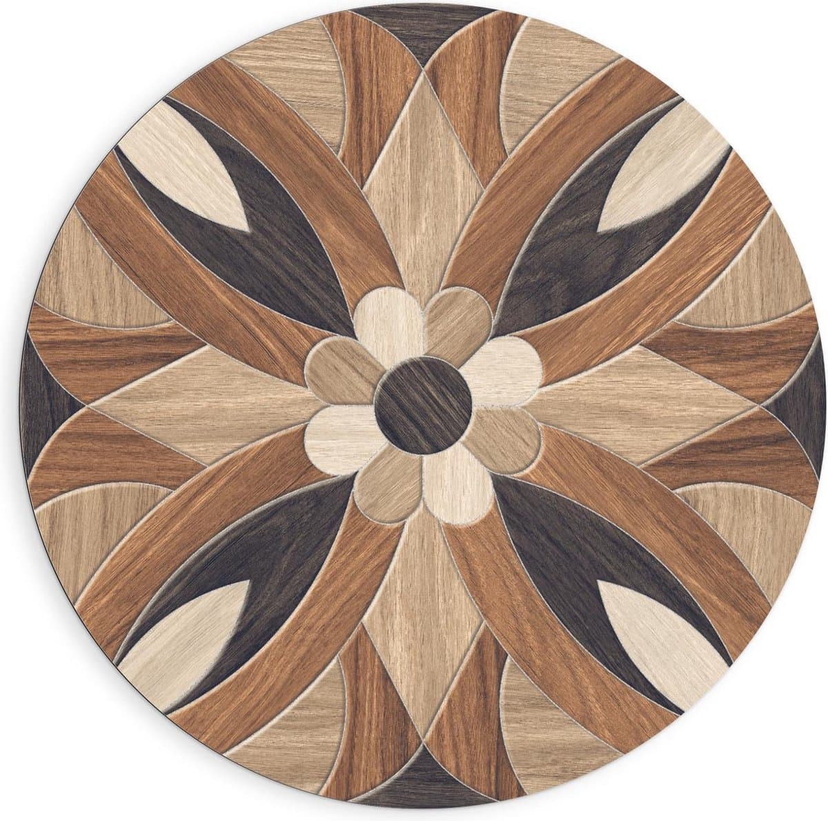 Dibond Wandcirkel - Schilderij van Houten Mozaïek  - 90x90cm Foto op Aluminium Wandcirkel (met ophangsysteem)