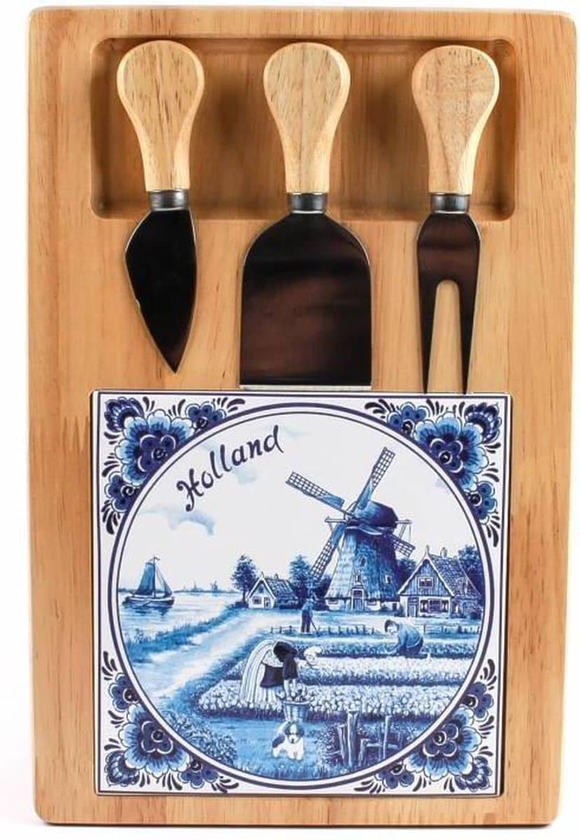 Kaasplank 30 X 20 cm Delfts Blauw met 3 mesjes - Borrelplank - Souvenir