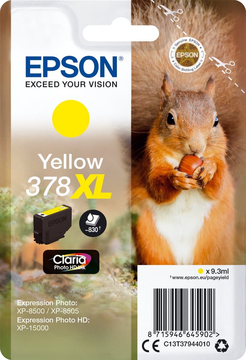 Gusbourne Squirrel enkelverpakking gele HD-fotoinkt, Claria Photo HD, 378XL
