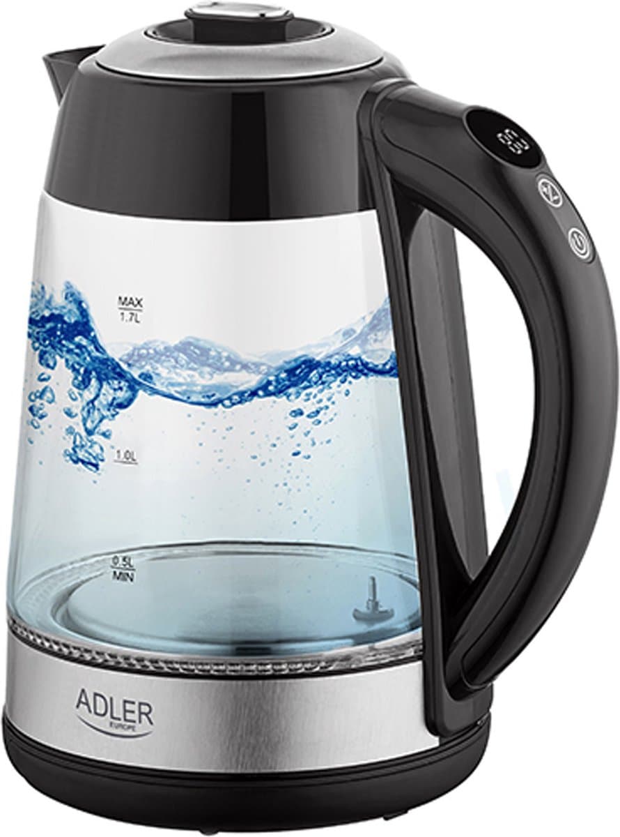 Adler AD 1285 waterkoker 1,7 l 2200 W Zwart, Staal, Transparant