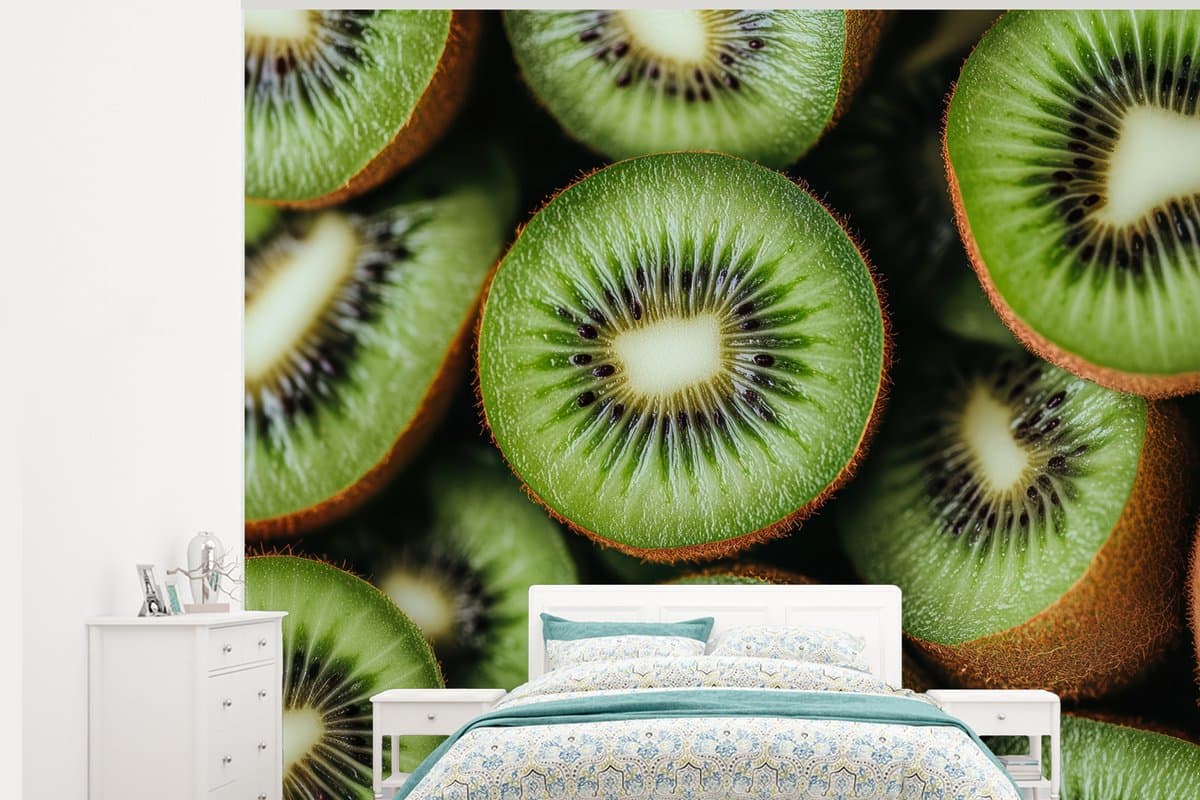 Behang - Fotobehang Kiwi - Fruit - Groen - Breedte 300 cm x hoogte 240 cm