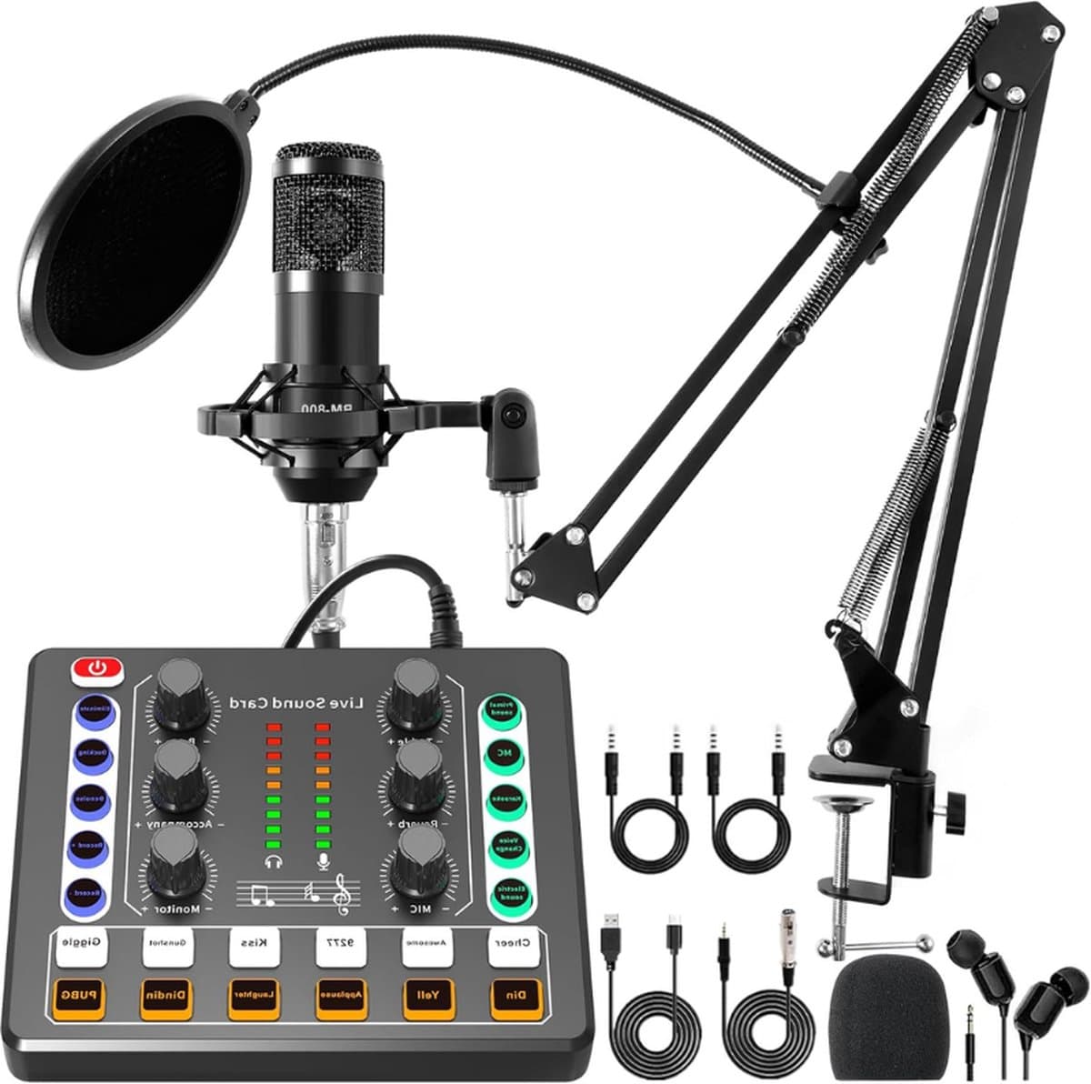 Podcast Apparatuurbundel Audio Interface en DJ Mixer en BM 800 Condensatormicrofoon Podcastmicrofoon Studio Apparatuur Met Microfoonarm Bluetooth Voor Podcast Streaming Zingen PC