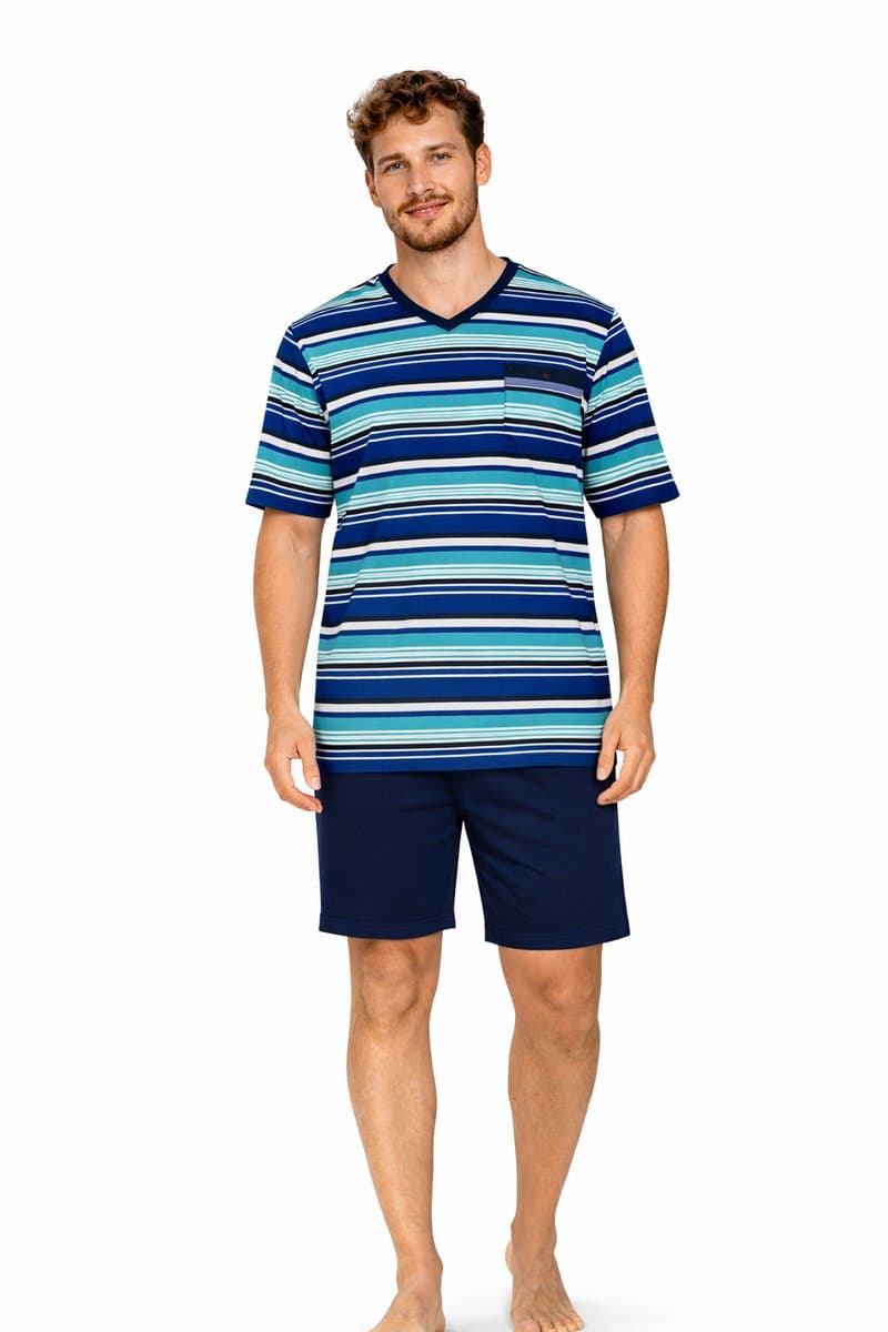 Comte - Heren Shortama – Gestreept – Blauw – 100% Katoen - Maat M