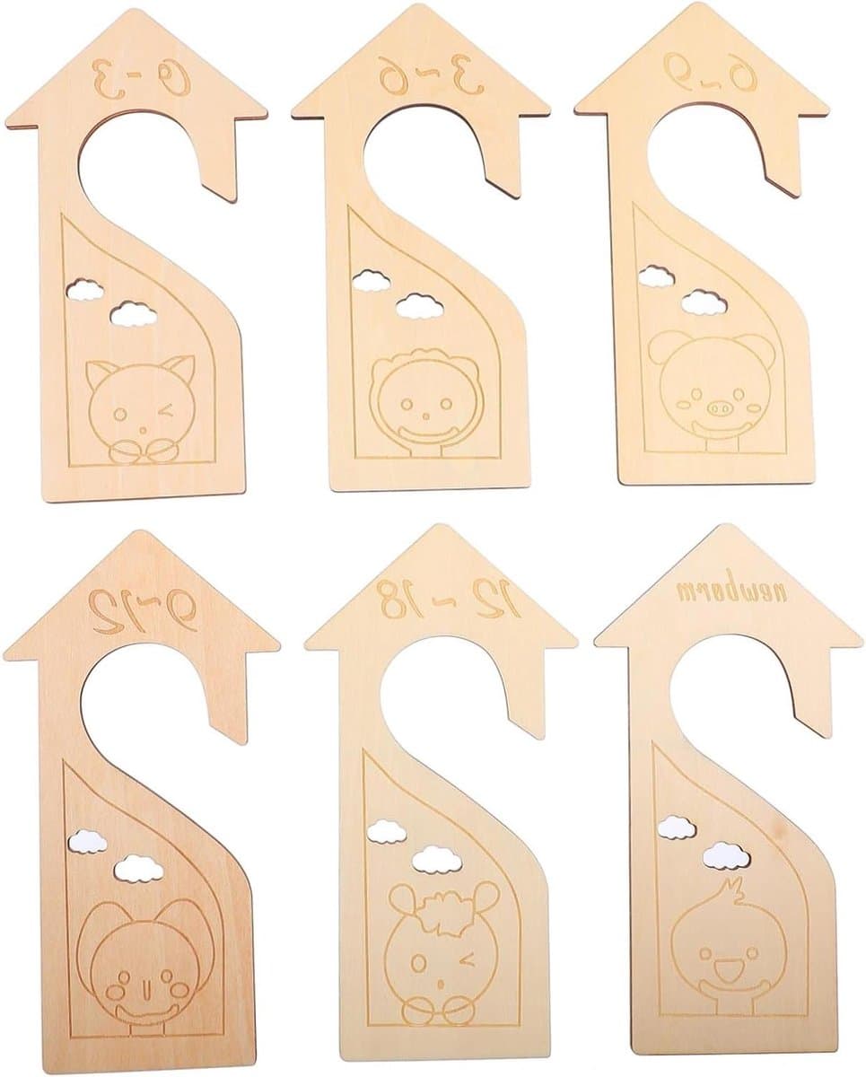 Houten Kledingverdelers - Babykast Organizers - Babykleding Sorteren - Creatief Ontwerp - 6 Stuks 18x9.5CM - Houtkleur