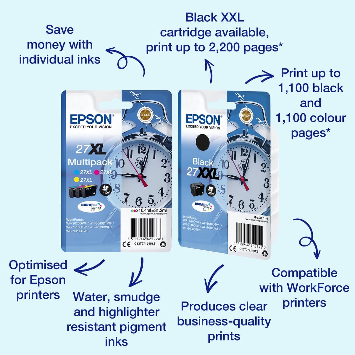 Epson inktcartridge, cyaan, 27 DURABrite Ultra