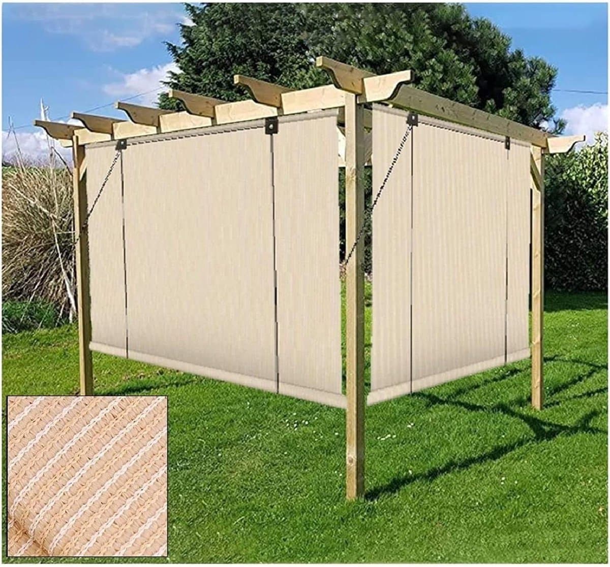 Buitenkant Rolscherm - Terrasscherm Zonnescherm - Buitenruimte creëren - Ademende stof - Aanpasbaar - Beige