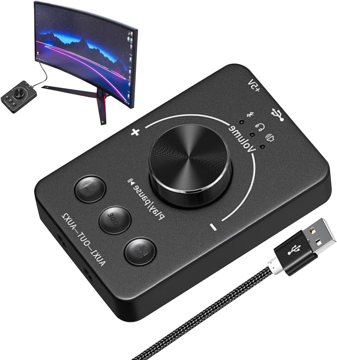 USB Volume Knop - Audio Controller - Muziek Bediening - Eén Knop Bediening - Compact Formaat - Zwart